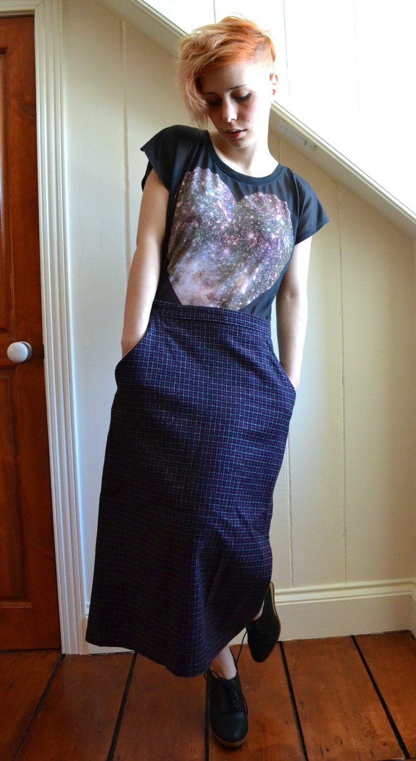 Vintage long tartan skirt - purple/black