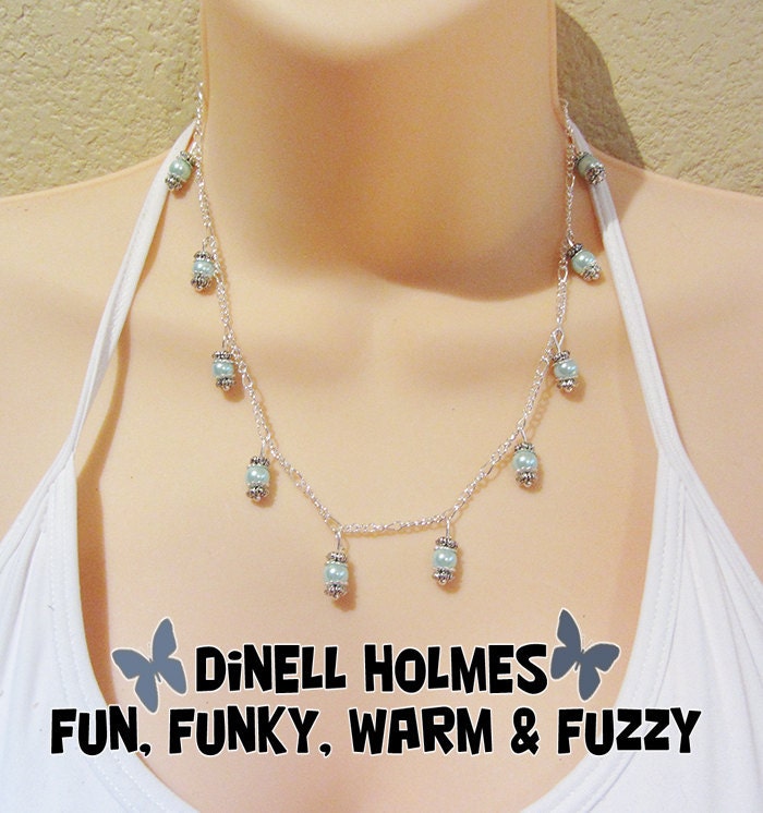 CLEARANCE SALE Mint Green Pearl Charms Necklace Handmade Easter Spring Jewelry