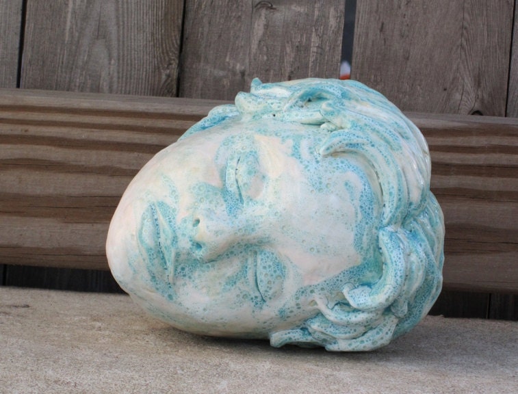Sleeping blue figure - Ceramic study of sleep ceramic head study by Carrianne Hendrickson
