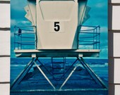 Tower 5 Crem'de Blue Lifeguard Stand - Creme and Blue Lifeguard tower 16x20 print on Canvas