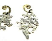 Metal ornaments earrings, hammered metal, sterling silver hanger pin.