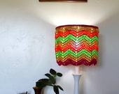 Retro Lampshade Orange Green Gold Magenta Hippie Chevron Crochet Inspired 1970 1970s Decor Housewares