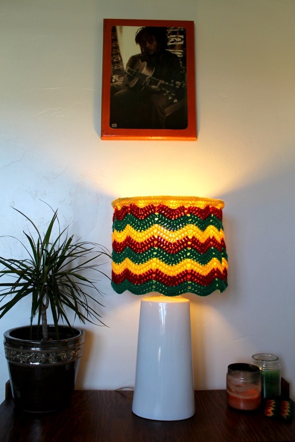 Rasta Lampshade Chevron Crochet Zig Zags Green Yellow Red Reggae Unique Home Decor Lighting Housewares