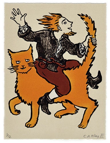 Mad Tom & Cat - limited edition stone lithograph