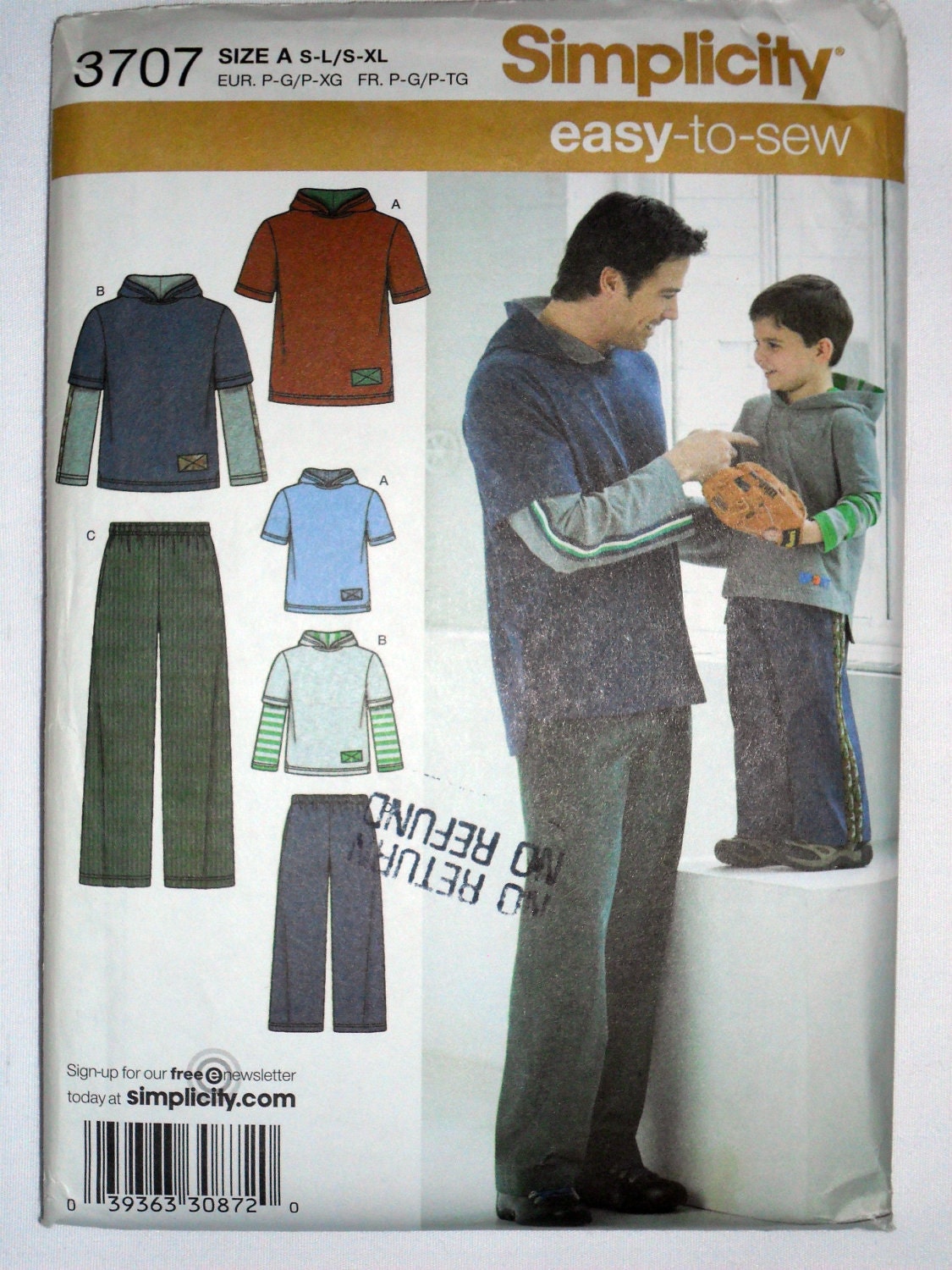 Mens and Boys Tops and Pants Simplicity 3707 Size Boys Sm Med Lrg Mens Sm Med Lrg XLrg