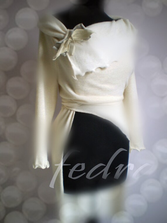 Wrap Cotton Sweater Spring Shrug Tunic-over all and leather brooch