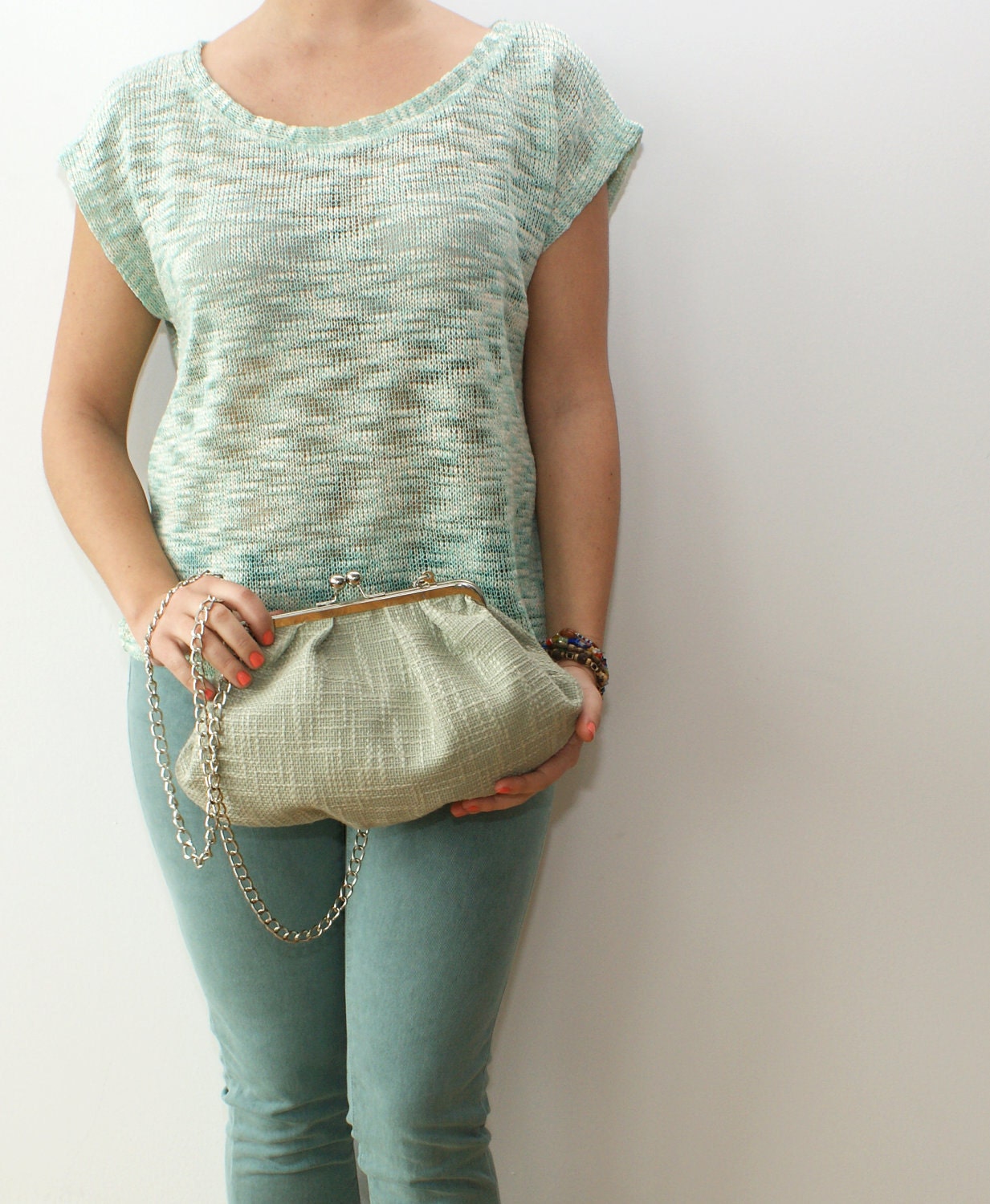 Mint & Silver clutch bag