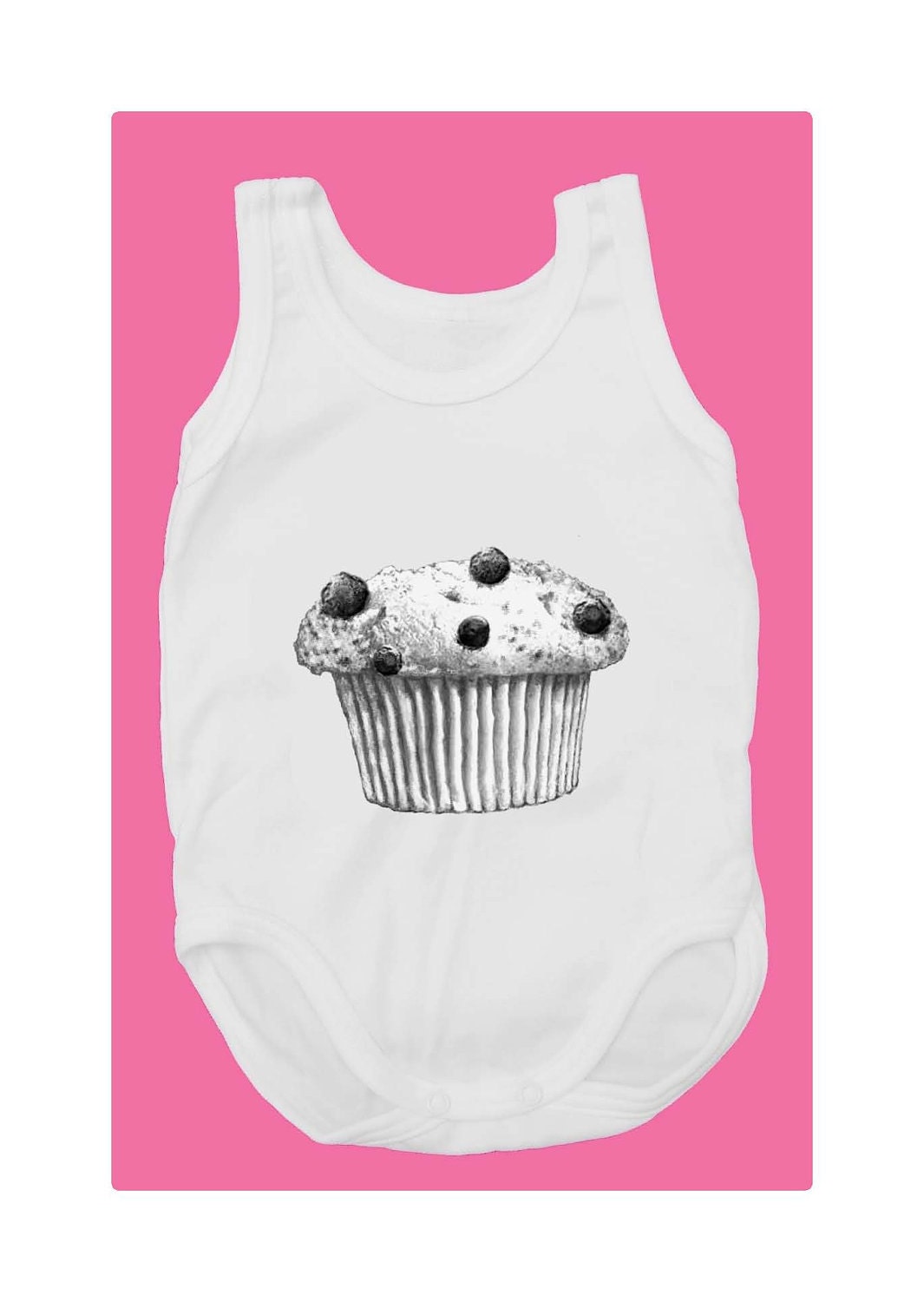 Ms. Muffin (100% White cotton baby bodysuit with vintage muffin print)