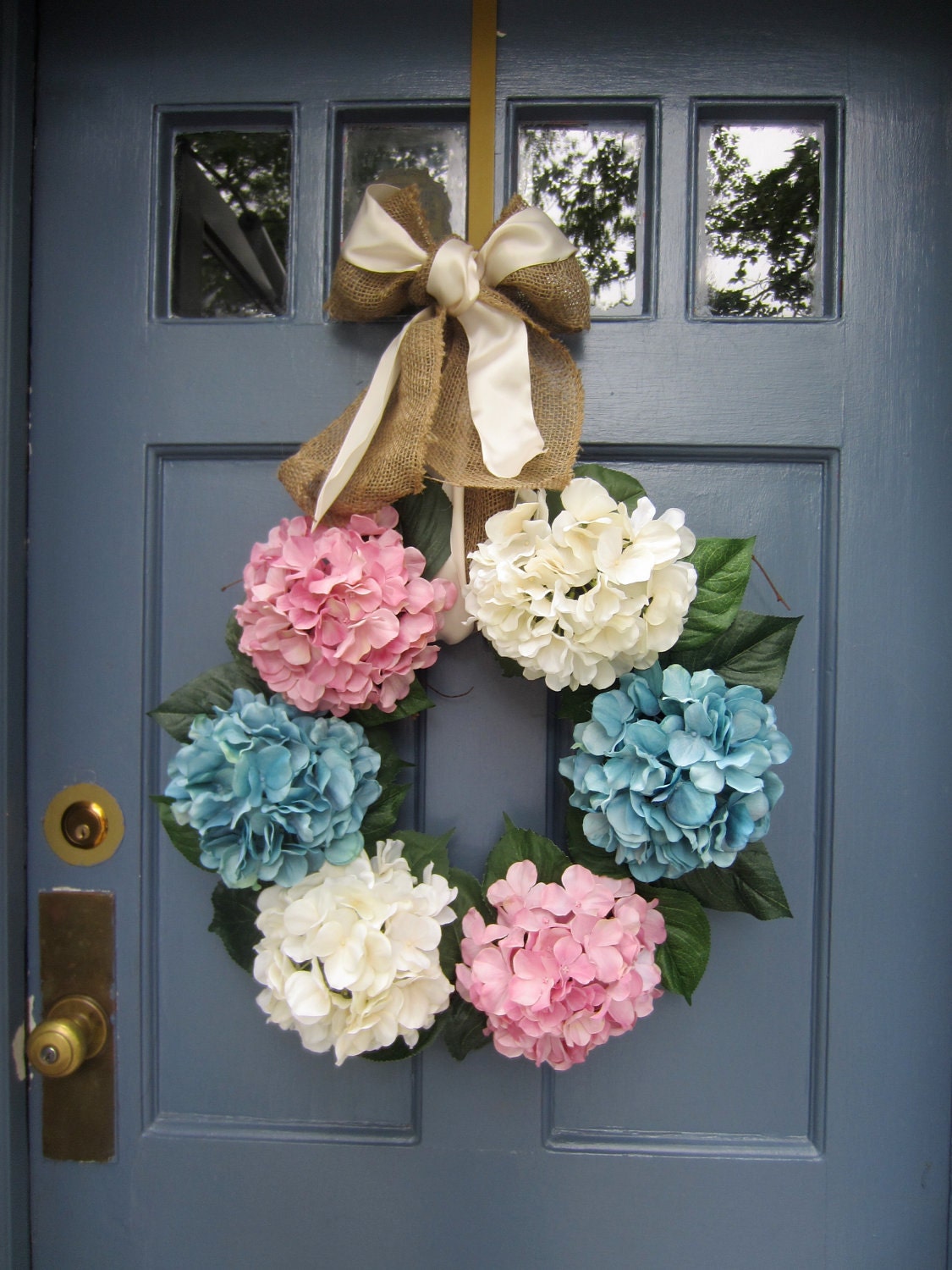 Pink, Blue and White Hydrangea Wreath