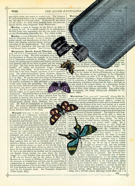 Book Art Dictionary Art Print Hip Flask Bottle with Butterflies Vintage Upcycled Book Page