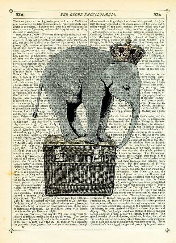 Elephant with Crown Dictionary Art Print Vintage Art Upcycled Poster Collage