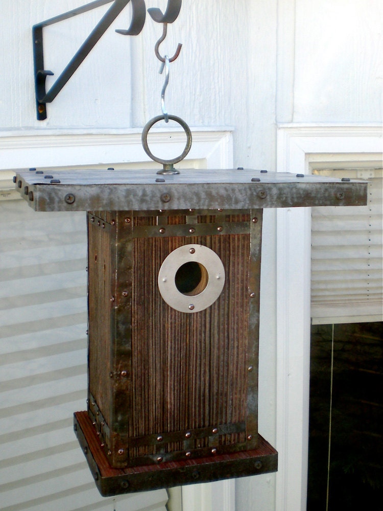 The  Box: Art and Crafts/Craftsman Style Birdhouse From Reclaimed Barn Wood and Metal Roofing--MADE TO ORDER