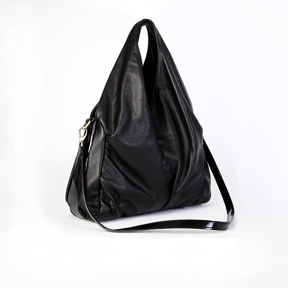 Black Leather Shoulder Bag Hobo Bag Messenger Bag Everyday Bag Multifunctional Leather bag