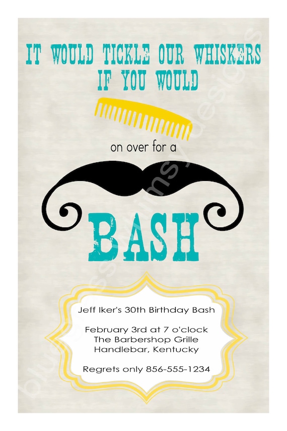 Comb on Over for a Mustache Bash- Birthday Invitation