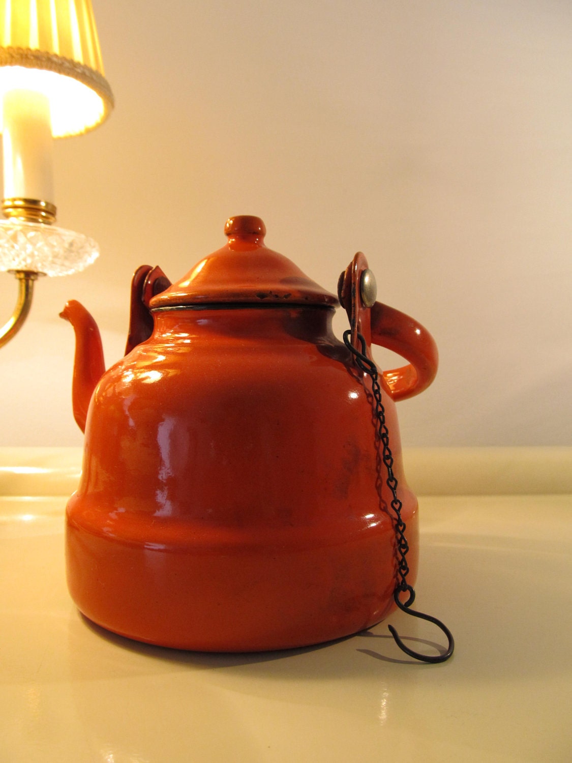 Vintage Enamel Teapot Orange color Made in Yugoslavia