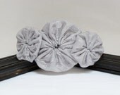 Adult Headband, Lace and Chiffon Trio Rosettes in Light Grey For Women and Girls