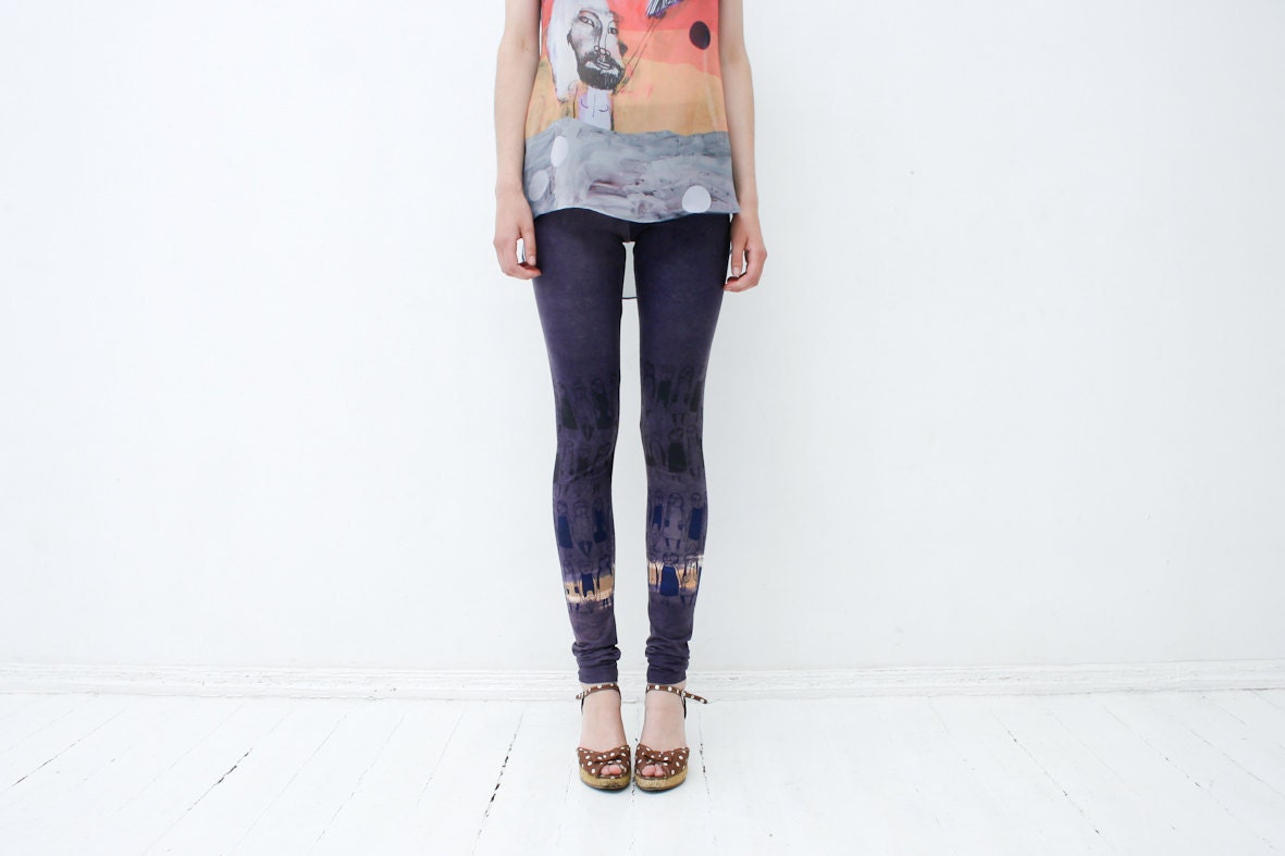 grape blue batik print leggings