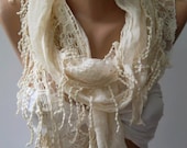 Creamy Fantastic Scarf - Elegance  Scarf  with Lace Edge trendscarf Mother's day
