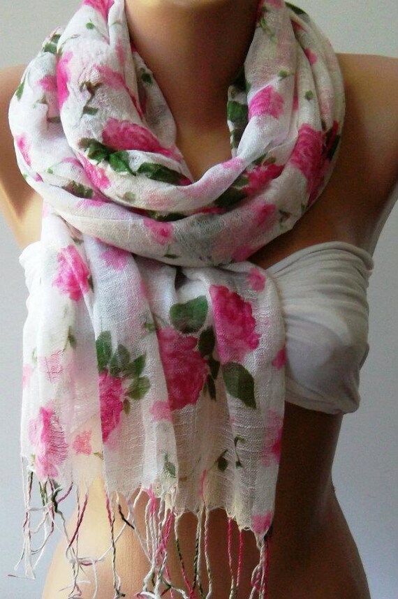 Elegant and soft scarf - Cotton Scarf...Vintage Roses