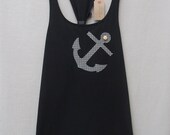 Women's Dotty Anchor Top Handmade Black Cotton Racerback Tunic Vest Tank Top