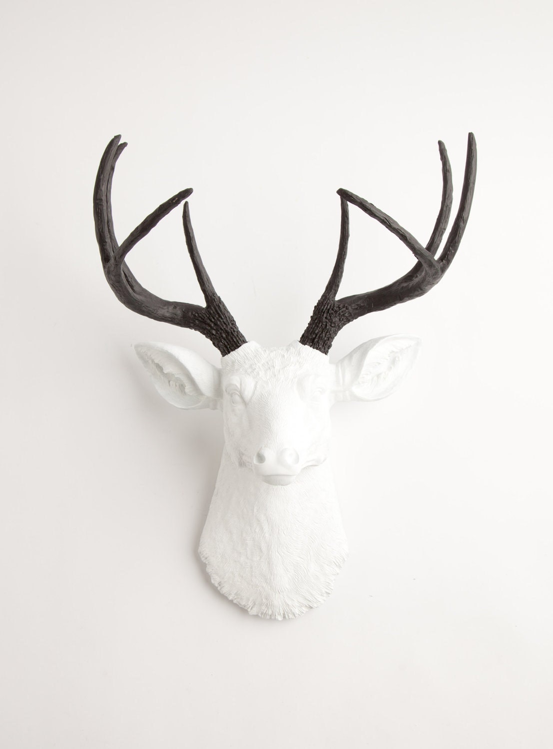 Fake Deer Head - The Maud - White W/ Black Antlers Resin Deer Head- Stag Resin White Faux Taxidermy