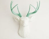 Faux Deer - The Isabella - White W/ Seafoam Green Antlers Resin Deer Head- Stag Resin White Faux Taxidermy