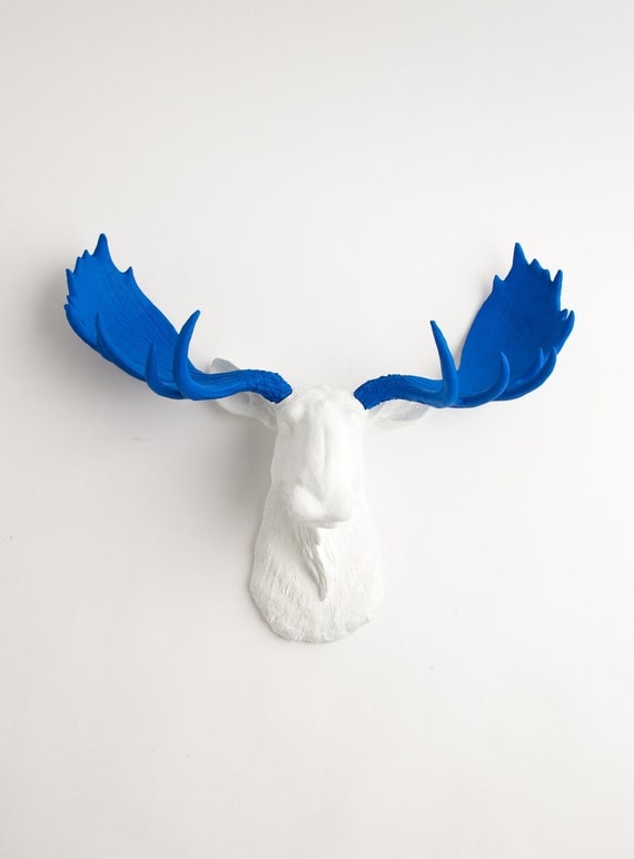 Faux Taxidermy - The Tsar - Resin Moose Head W/ Ocean Blue Antlers - Faux Taxidermy