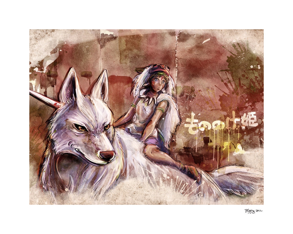 Princess Mononoke Wolf Girl Painting - signed museum quality giclée fine art print 16" x 20"