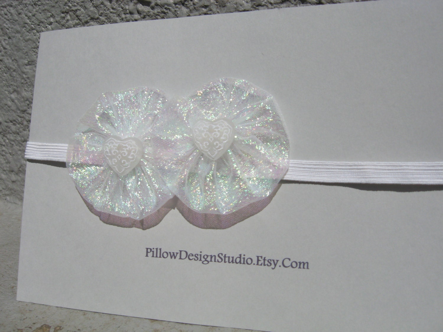 Flower girl headband -- sparkly white headband with frosted white hearts