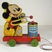 SALE 1940s Wood Mickey Mouse Drummer Pull Toy No. 476 - Vintage Fisher Price Childrens Wooden Toys - Collectors Gift