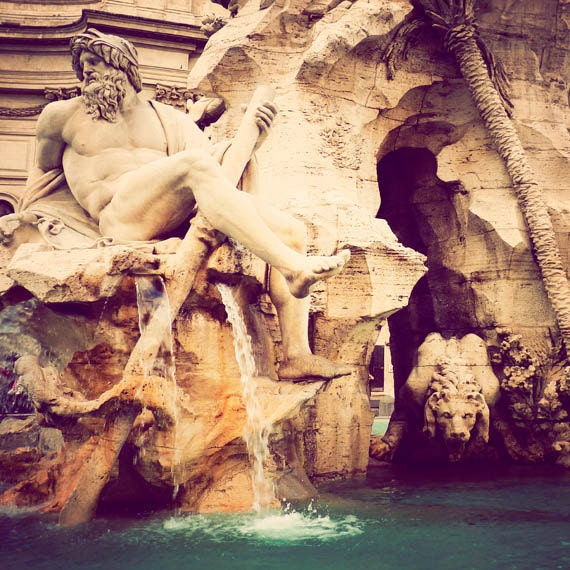8x8 Rome photograph, fine art travel photography, Italy fountain, neutral decor - King of the Beasts