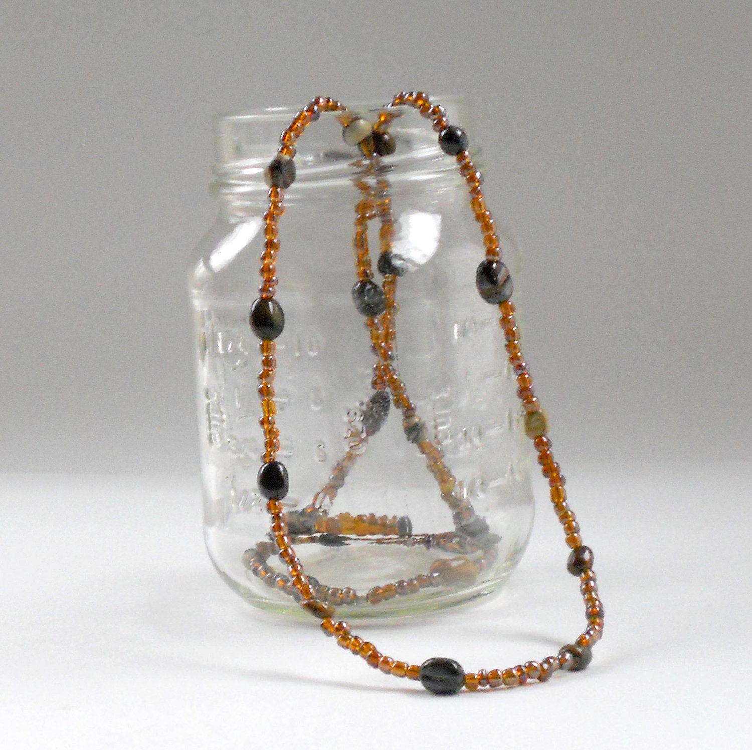 SALE Brown Long Beaded Necklace Autumn Rustic Agate Natural Stone Woodsy Earthtones Fashion Jewelry