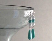 Turquoise Green Czech Dangle Earrings Opaque Faceted White Dangles Summer Resort Cruise Beach Fashion Jewelry