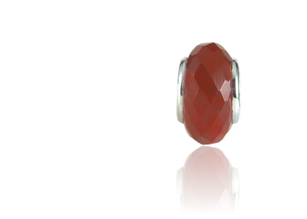 January Birthstone Garnet Beveled Glass Charm Bead Sterling Silver Core Fits Most Brands of European Bead Bracelets