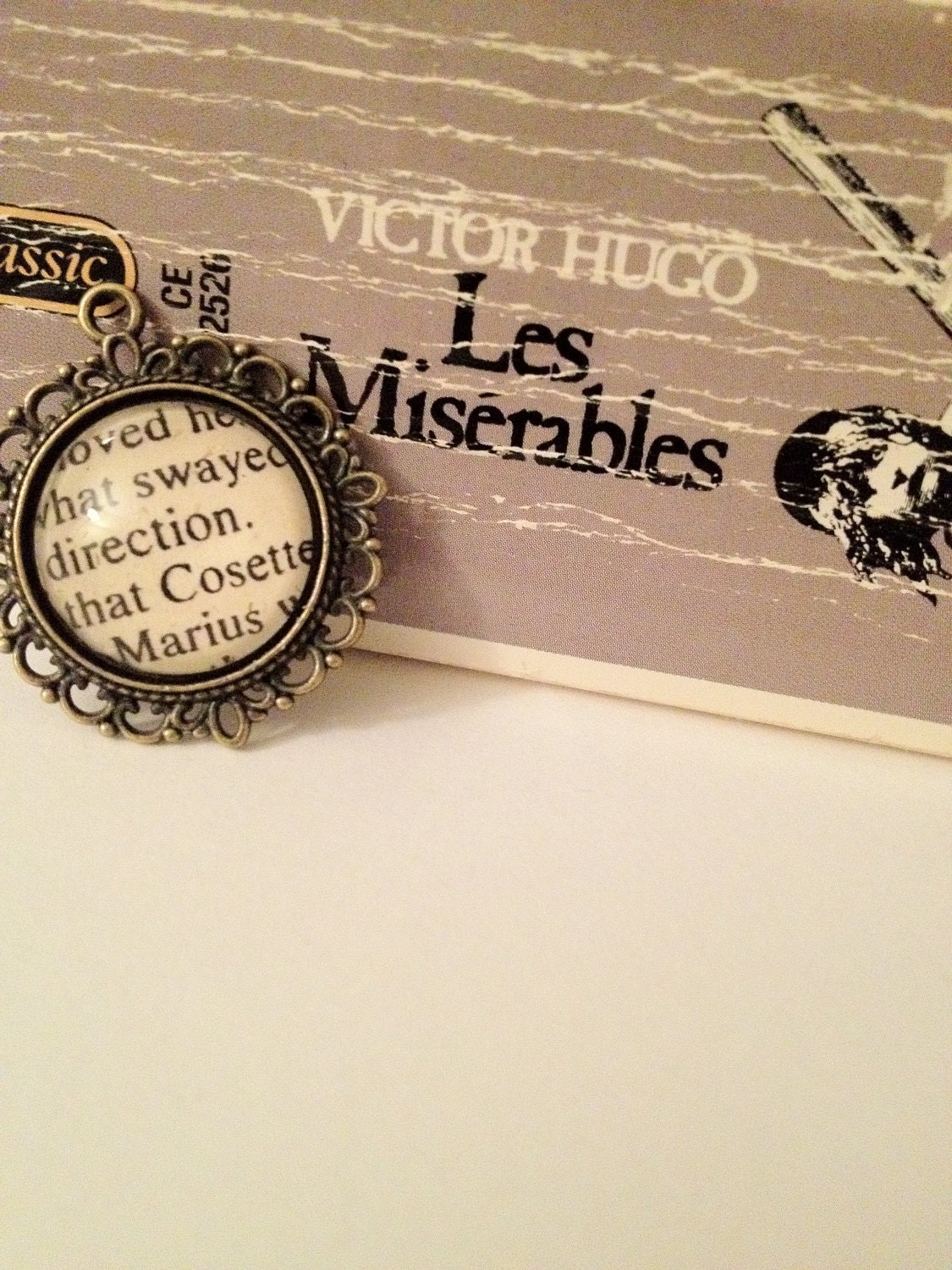 Marius and Cosette from Les Miserables by Victor Hugo Antiqued Bronze Book Page Necklace