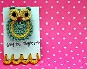 Handmade Crochet Owl Hair Clip in Sky Blue and Banana