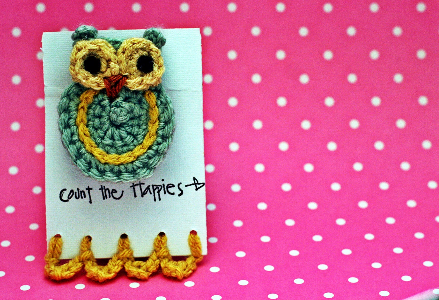 Handmade Crochet Owl Hair Clip in Sky Blue and Banana