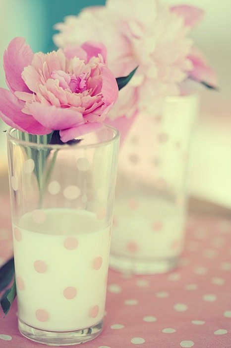 Peonies and milk postcard