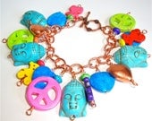 Buddha bracelet, peace sign and heart beaded gemstone bracelet - colorful charm bracelet  by Sparkle City Jewelry
