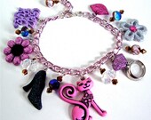 Little miss pink kitty charm bracelet, kawaii bracelet, sweet lolita - pink bracelet - charm bracelet by Sparkle City Jewelry
