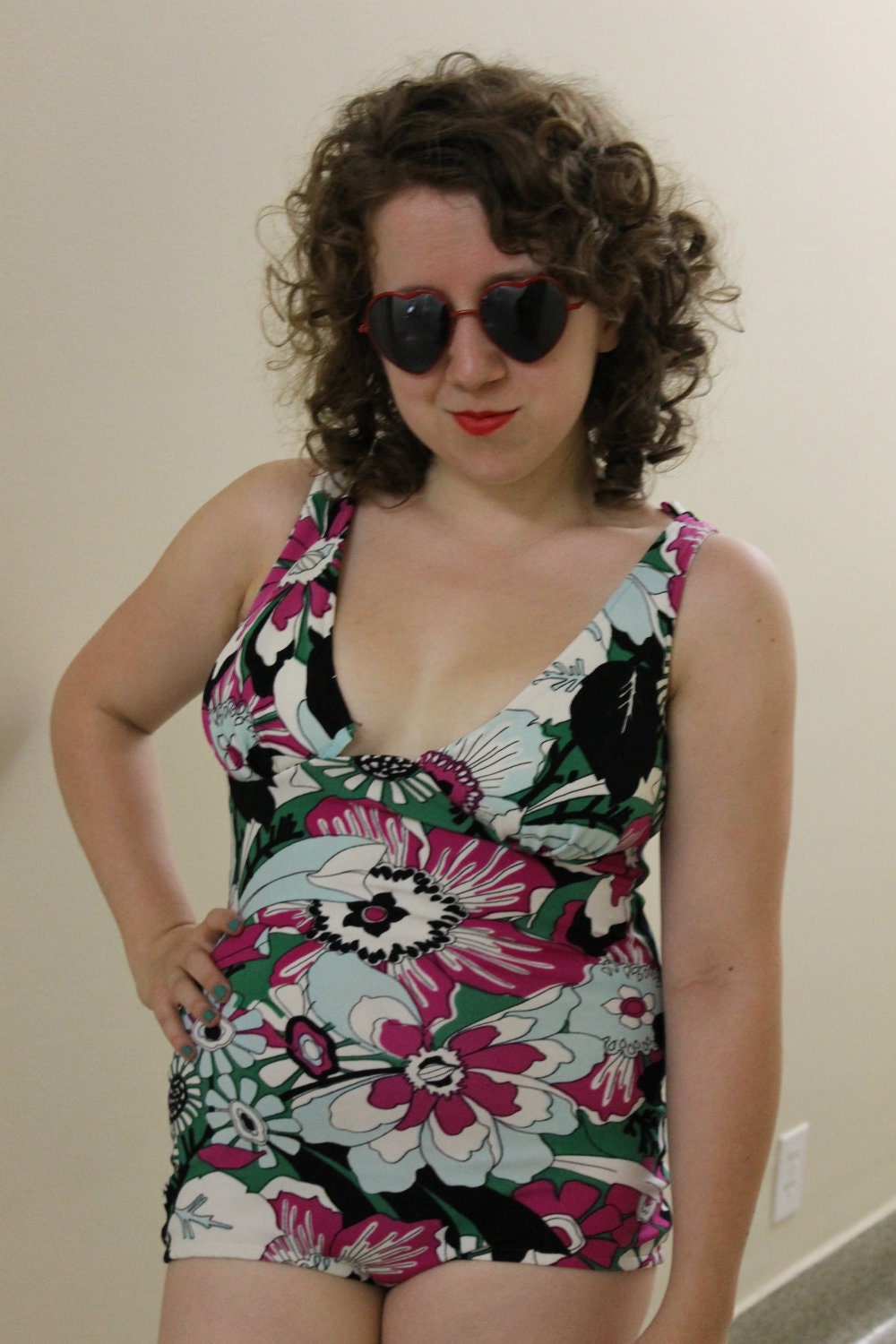 Late '60s/Early '70s Floral Back Detail Bathing Suit / Medium