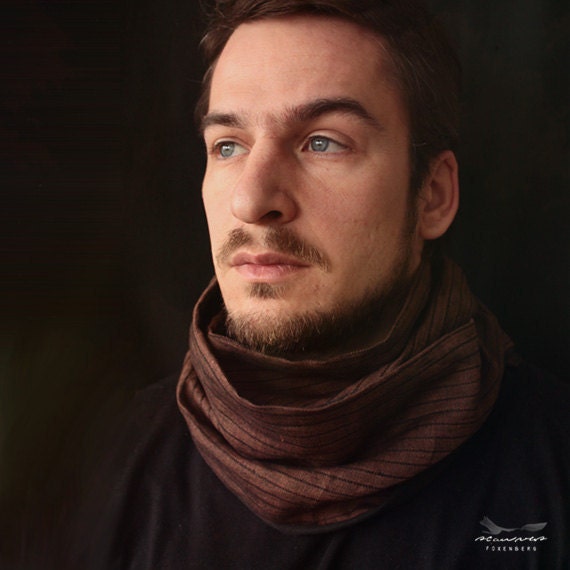 Long Scarf for Men - Black and Brown Line -  With Black Stripes by Foxenberg Scarves