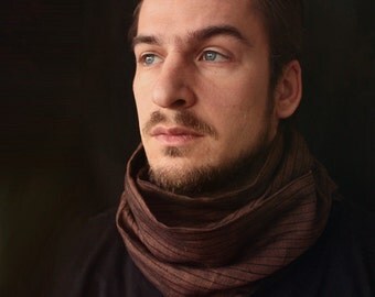 Long Scarf for Men - Black and Brown Line -  With Black Stripes by Foxenberg Scarves