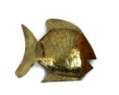 Fish vintage BRASS wall HANGING, Nautical home decor, beach house, goldtone, Hand etched, folk art. Fishing cabin, Sea, animal, gold tone