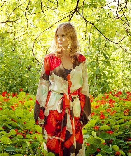 Flora Robe in Orange Poppies - size medium