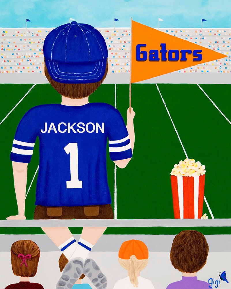 Choice of Jersey Color 16"x20" Personalized Canvas Print Boy at Game Sports Team Pennant Football Soccer Giclée Wall Art Children Kids