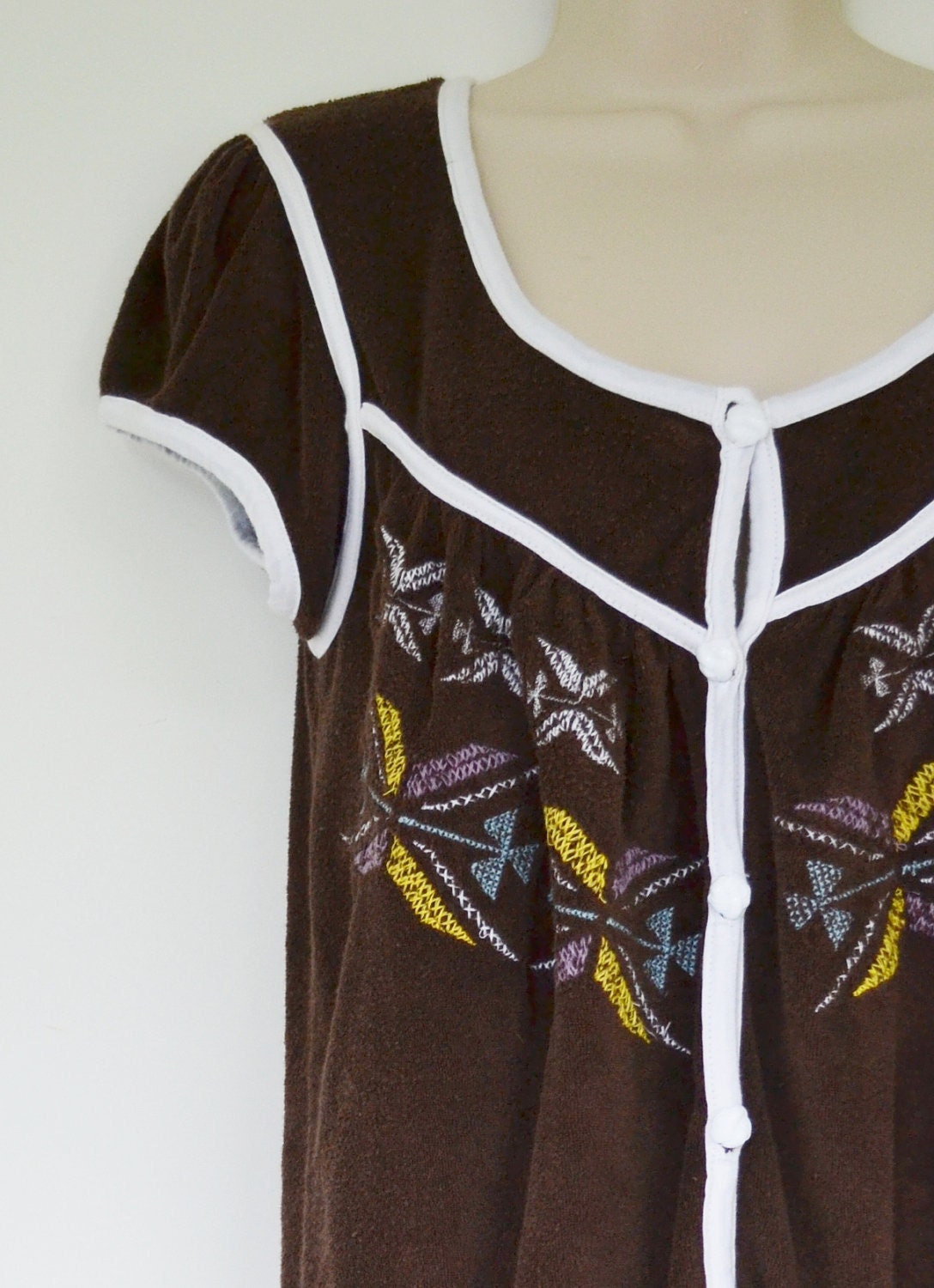 Vintage Brown Terry Cloth Boho Hippie Shirt