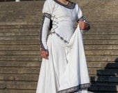 Medieval Renaissance Wedding White Cotton Dress "Chess Queen"