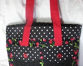 Cherry Tote with Buttons Polka Dots Pin Up