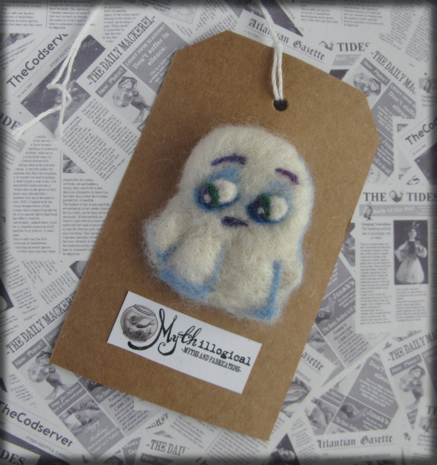 Felted Ghost Brooch Needle Felted Cute Baby Spook 'Pres Ghoul' Spectre Pin Badge